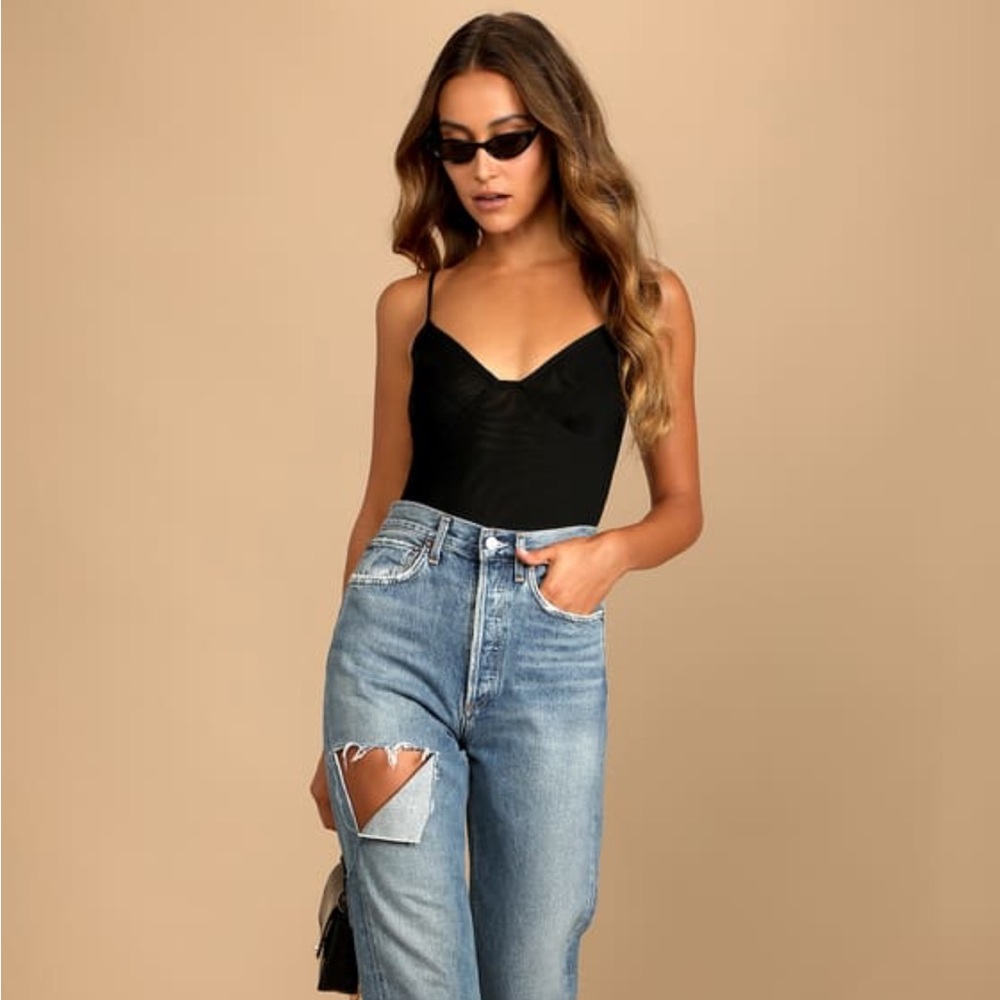 NWT Lulu’s black mesh bustier bodysuit